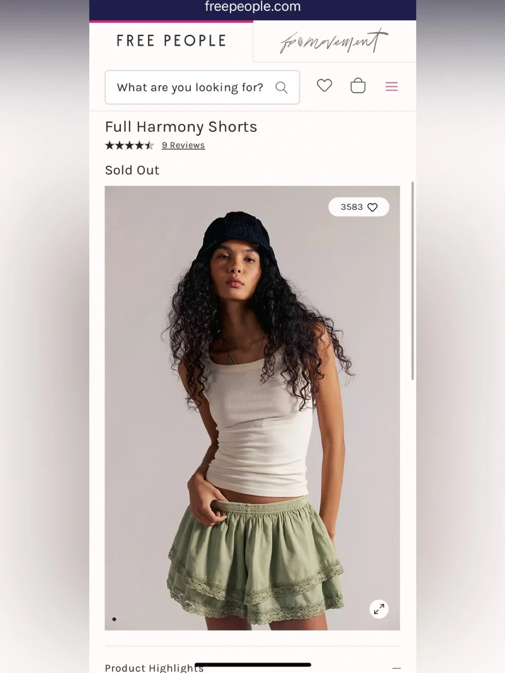 Free people, full harmony shorts, size, extra small, NWt